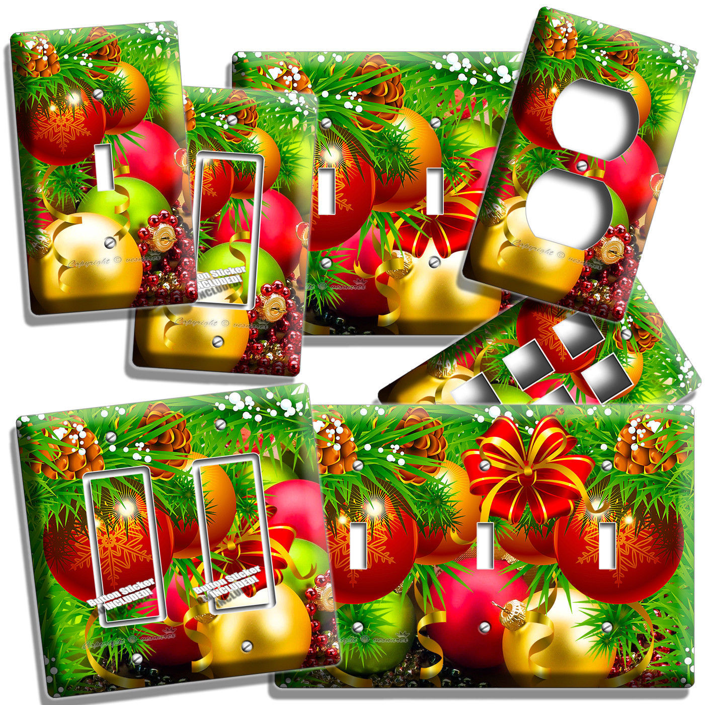 CHRISTMAS TREE BALL ORNAMENTS LIGHT SWITCH OUTLET WALL PLATE HOME NEW ROOM DECOR