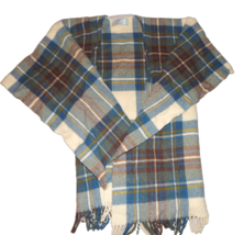 Highland Home Industries Blanket Cape Shawl Blue Cream 100% Wool Scotland Tartan - £46.68 GBP