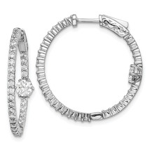 Sterling Shimmer Silver  64 Stone CZ Fancy In and Out Round Hinged Hoop Earrings - £87.68 GBP