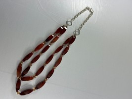 Double Strand Brown Beaded Necklace Silver Tone 23&quot; Chunky Statement - £14.98 GBP