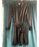 Short Black Robe Glossy Satin Feel Wrap Tie Pockets Sz S Morgan Taylor I... - £11.44 GBP