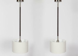 Bover DANONA - 28&quot; Light Pendant  - Dark leather-trimmed satin nickel rod - £111.74 GBP