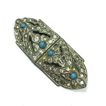 Vintage Coro Duette Dress Clip Pin with Clear Pave Rhinestones - Blue Accents - £71.14 GBP