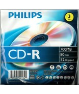 3 pack Philips CD-R 700MB 80min 52x Speed DISCS 80 minutes cd compact di... - $25.84 CAD