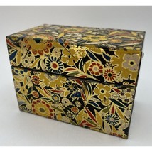 Vtg Chein and Co. Metal Recipe Card Box Gold Floral Flower Power Retro 70s - $12.19