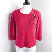 Covington Women&#39;s MP (10-12) Petite Red Acrylic Soft Knit Beaded Holiday Sweater - £3.19 GBP