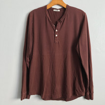 Buck Mason S T-Shirt Brown Henley Button Hipster Curved Hem Long Sleeve ... - £19.91 GBP