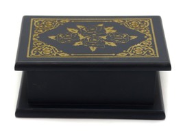 Blue Floral Etched Roses Wooden Jewelry Trinket Box 6 x 4 in Vintage - £15.80 GBP