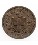 1875B Switzerland 2 Rappen Bronze Coin in UNC, KM# 4.1 - $1,110.93 MXN