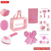 Luxury 6PCS Pink Dog Washing Kit - Grooming Tools with Towel &amp; Organizer... - $85.09