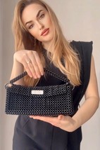 Beaded black bag with a short handle with two rings and a lining - £78.10 GBP