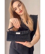 Beaded black bag with a short handle with two rings and a lining - £71.94 GBP