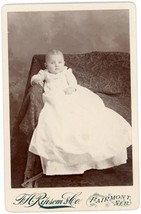 Circa 1880&#39;S Cabinet Card Adorable Baby Wearing Dress Ripsom &amp; Co. Fairmont, Nb - £7.43 GBP