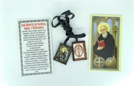 Protection from Evil Saint Benedict Medal Brown Cloth Scapular Necklace, 15 Inch - £7.84 GBP
