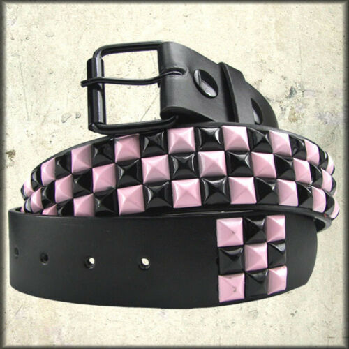 Primary image for Punk Rock Metal Pyramid Studs Unisex Leather Belt Pink Black Checkboard 30-44