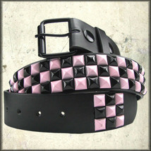 Punk Rock Metal Pyramid Studs Unisex Leather Belt Pink Black Checkboard 30-44 - £14.26 GBP