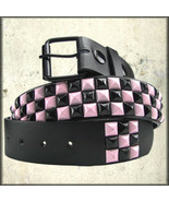 Punk Rock Metal Pyramid Studs Unisex Leather Belt Pink Black Checkboard ... - £14.09 GBP