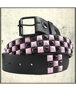 Punk Rock Metal Pyramid Studs Unisex Leather Belt Pink Black Checkboard ... - $17.84