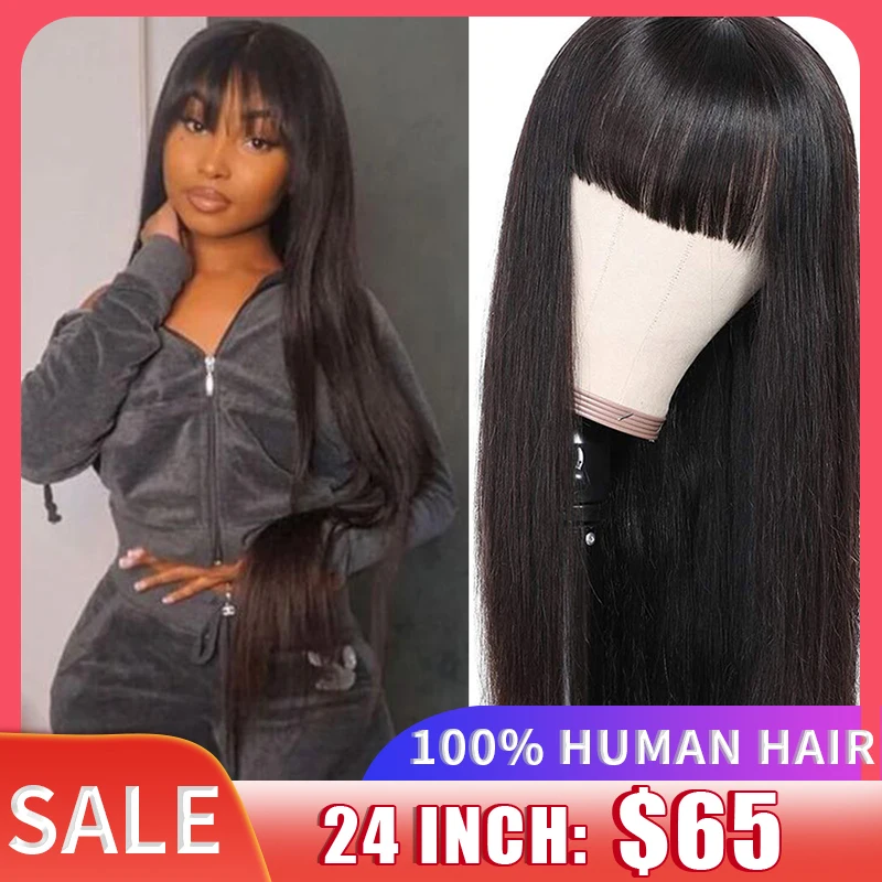 Wig With Bangs Fringe Wigs Human Hair Wig For Women Brazilian 100%Human Ha - £29.35 GBP+
