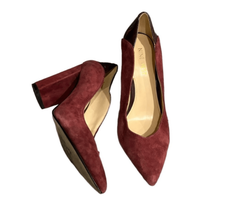 Nine West Womens 5.5 Maroon Suede Patent Leather Pointy Toe Block Heel Pumps - £32.99 GBP
