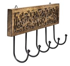 Terrapin Trading Ltd Handmade Heavy Indian Mango Wood 5 Hooks Coat Hanger 37cm - £23.45 GBP