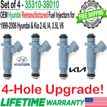 4-Hole Upgrade x4 OEM Hyundai Fuel Injectors for 1999-06 Hyundai &amp; Kia 2.4L 3.5L - £67.64 GBP