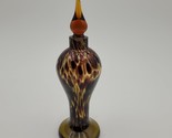 Vintage Hand Blown Perfume Bottle Art Glass Tortoise Shell Amber Brown READ - $9.89