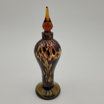 Vintage Hand Blown Perfume Bottle Art Glass Tortoise Shell Amber Brown READ - $9.89