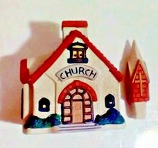 Candle Holder Tea Light Ceramic Snow Covered Church Two Pieces - £11.74 GBP