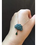 18K Solid Rose Gold Natural Icy Blue Jadeite Jade Necklace Grade A Lotus... - $365.00