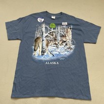 NWT Vintage Y2k Alaska Hidden Wolves Howling Wolf Moon Blue T-Shirt Mens... - $24.74