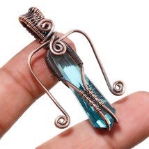 Swiss Blue Topaz Faceted Handmade Copper Wire Wrap Pendant Jewelry 2.10" SA 978 - £4.78 GBP