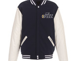 NBA Utah Jazz Reversible Fleece Jacket PVC Sleeves Patches Logo Navy  - $119.99