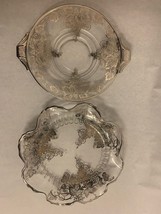 Set of 2 Vintage Silver Overlay Glass Trays, Serving Bowl, Serving Piece... - $44.54