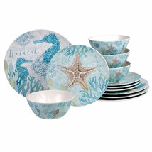 Beachcomber 12-Piece Dinnerware Set (Service for 4) Blue Multi Color Whi... - £68.98 GBP