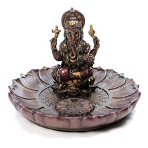 Ganesha Round Incense Burner 3.5&quot; Hindu Elephant God Resin Statue Ganesh Holder - £23.94 GBP