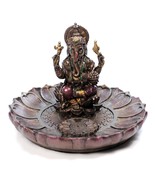 GANESHA ROUND INCENSE BURNER 3.5&quot; Hindu Elephant God Resin Statue Ganesh... - £23.80 GBP