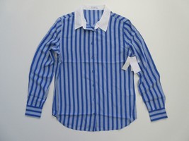 NWT Equipment Audrey in Amp Blue Stripe Contrast Collar Silk Button Shirt L - £56.14 GBP
