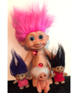 4 vintage troll dolls DAM stamped on 3, one with jewels stamped made in ... - £35.08 GBP