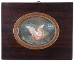 c1870 French Antique Miniature painting Leda and the Swan - $420.75