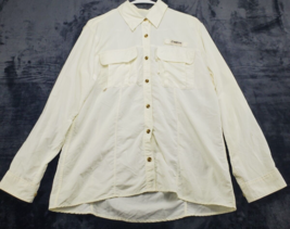Magellan Shirt Women Large Cream 100% Nylon Long Sleeve Logo Collard Button Down - £10.22 GBP