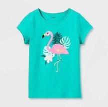 Girls&#39; Large 10/12 Adaptive Flamingo Short Sleeve T-Shirt - Cat &amp; Jack Dark Mint - £6.36 GBP