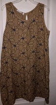 VASNA Made In Italy Woven Linen A-line Dress M Beige Embroidered Floral/... - $27.85