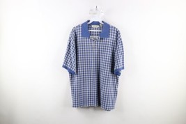 Vintage 90s Eddie Bauer Mens Large Faded Collared Golf Polo Shirt Blue Plaid - £31.71 GBP