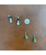 2 Pair Fir Tree Snowman Hook Hanging Earrings - $12.96