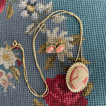 Vintage Cameo Earrings Pin Necklace Brooch Costume Jewelry - $25.20