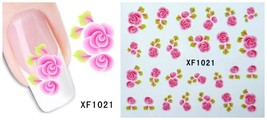 Nail Art Water Transfer Sticker Decal Stickers Pretty Flowers Pink Green XF1021 - £2.39 GBP