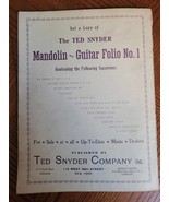 Ted Snyder&#39;s Mandolin Folio No 2 1910 Sheet with Piano Accompaniment - £15.57 GBP