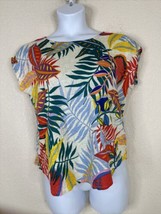 C&amp;C California Womens Size XL Colorful Leaves Linen Knit Top Short Cap Sleeve - £7.35 GBP