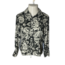 Jaclyn Smith Button Up Shirt ~ Sz M ~ Gray ~ Long Sleeve ~ Floral - £16.50 GBP